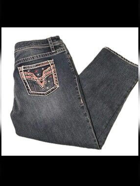 Vigoss Americana Dark Blue Jean Capris  Embroidered Back Pockets NWT Womens  10